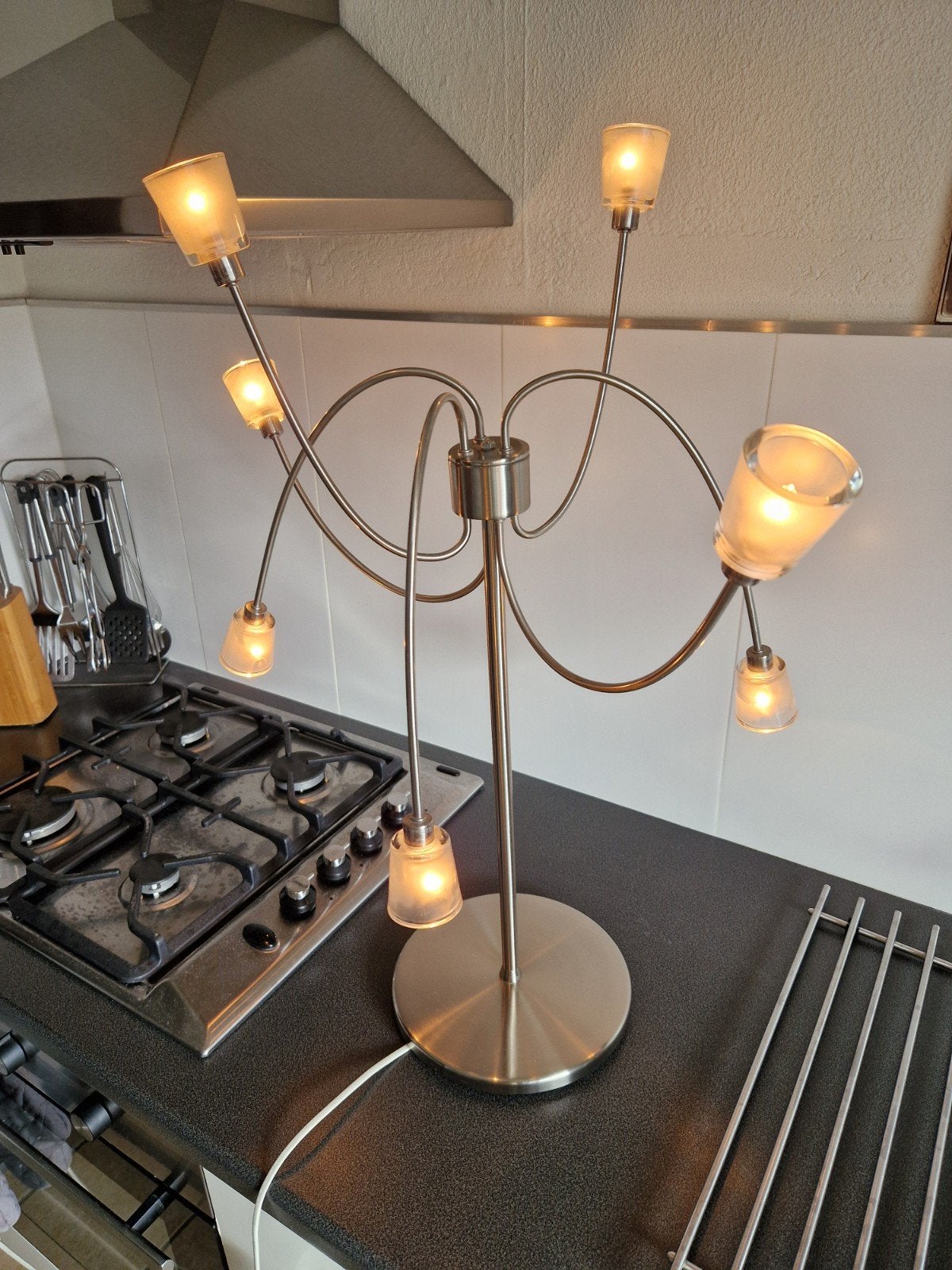Moderne tafellamp met 7 lichtpunten+ dimschakelaar, Overige merken, Gebruikt, Overige fittingen, Zilver