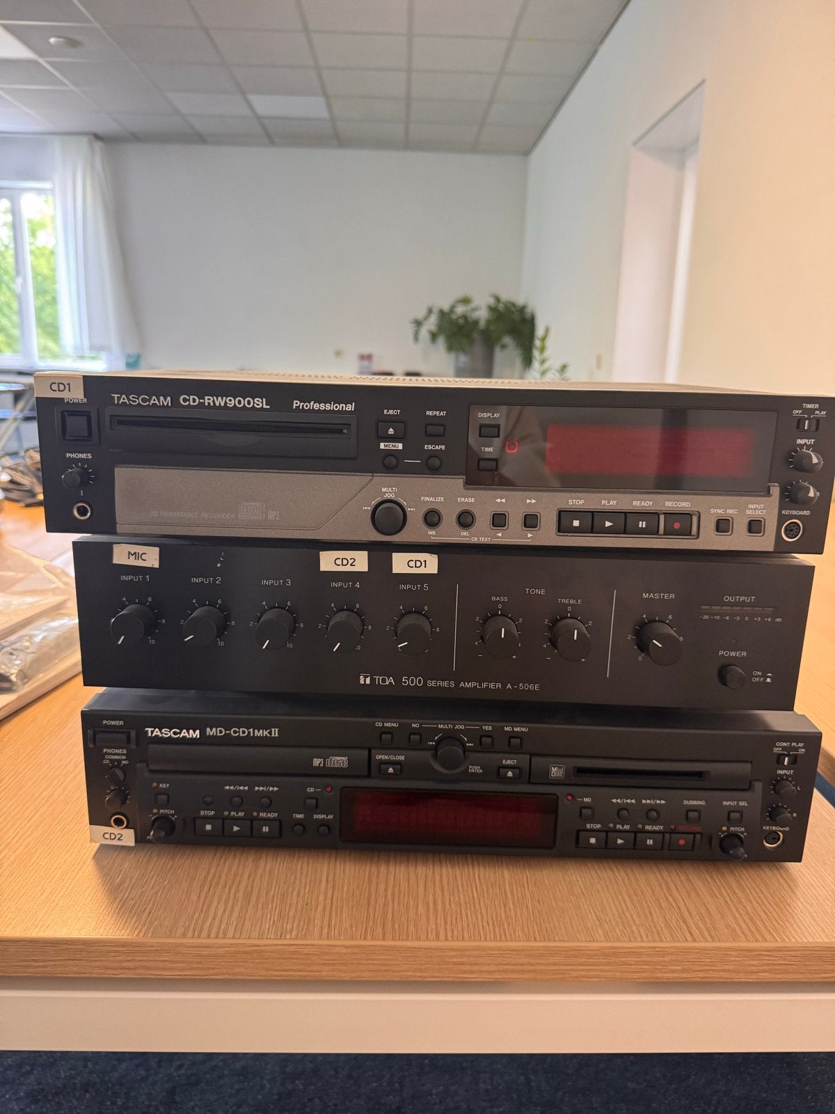 Tascam CD-RW900SL, TOA A-506E, Tascam MD-CD1MKII set, Ophalen of Verzenden, Gebruikt, Audio