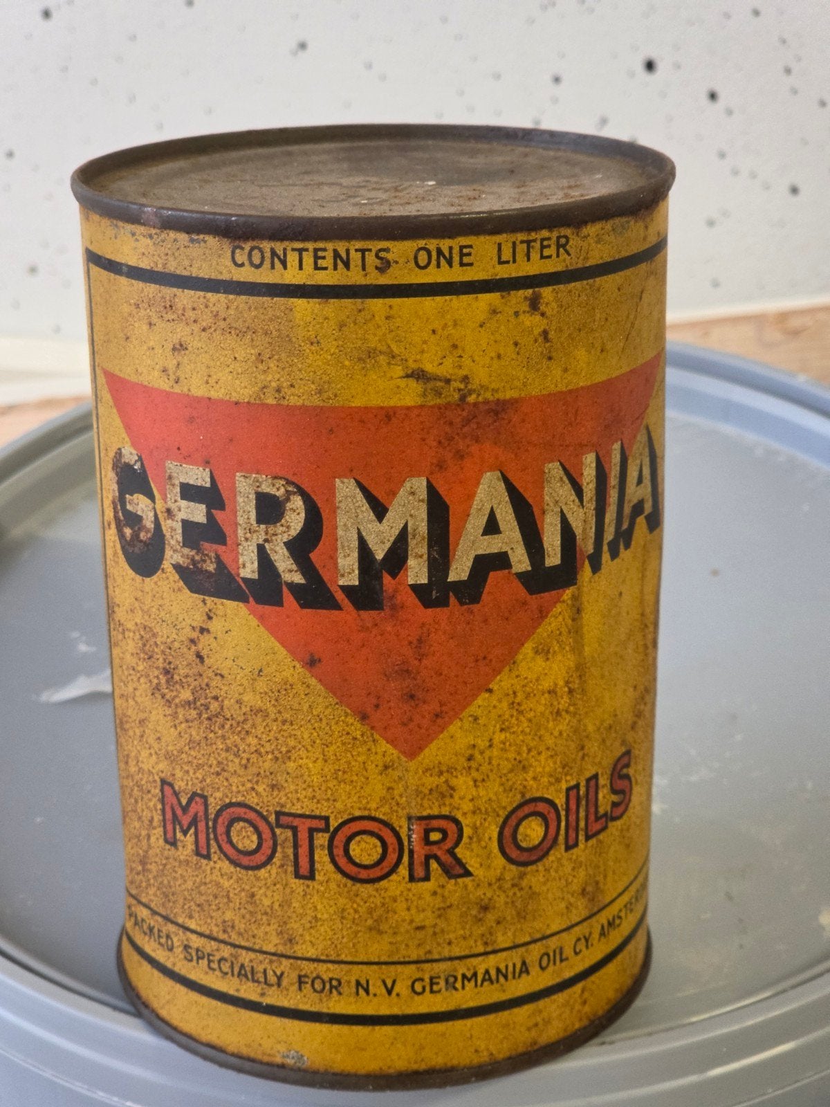 Germania Motor Oils Olie blik Amsterdam, Verzamelen, Ophalen of Verzenden, Gebruikt, Overige