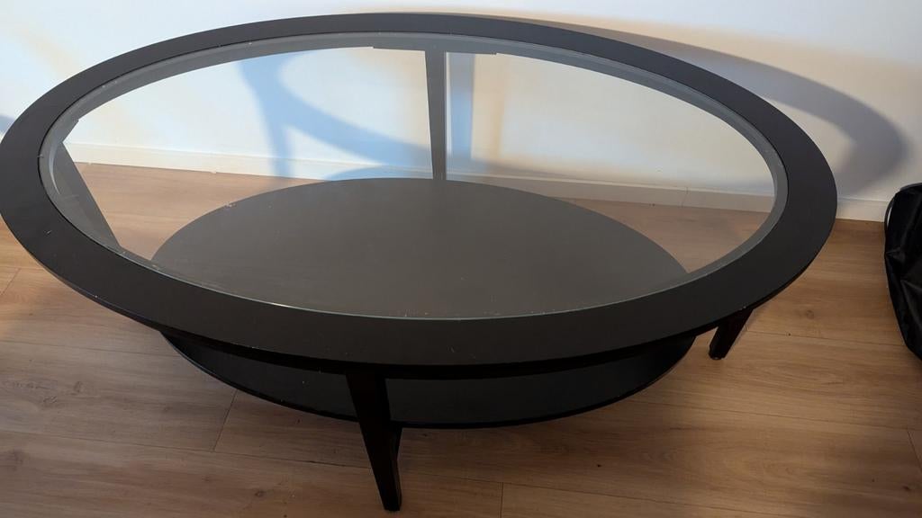 IKEA Salontafel Ovaal Zwart met Glazen Blad, Ophalen, Gebruikt, 100 tot 150 cm, 50 tot 100 cm