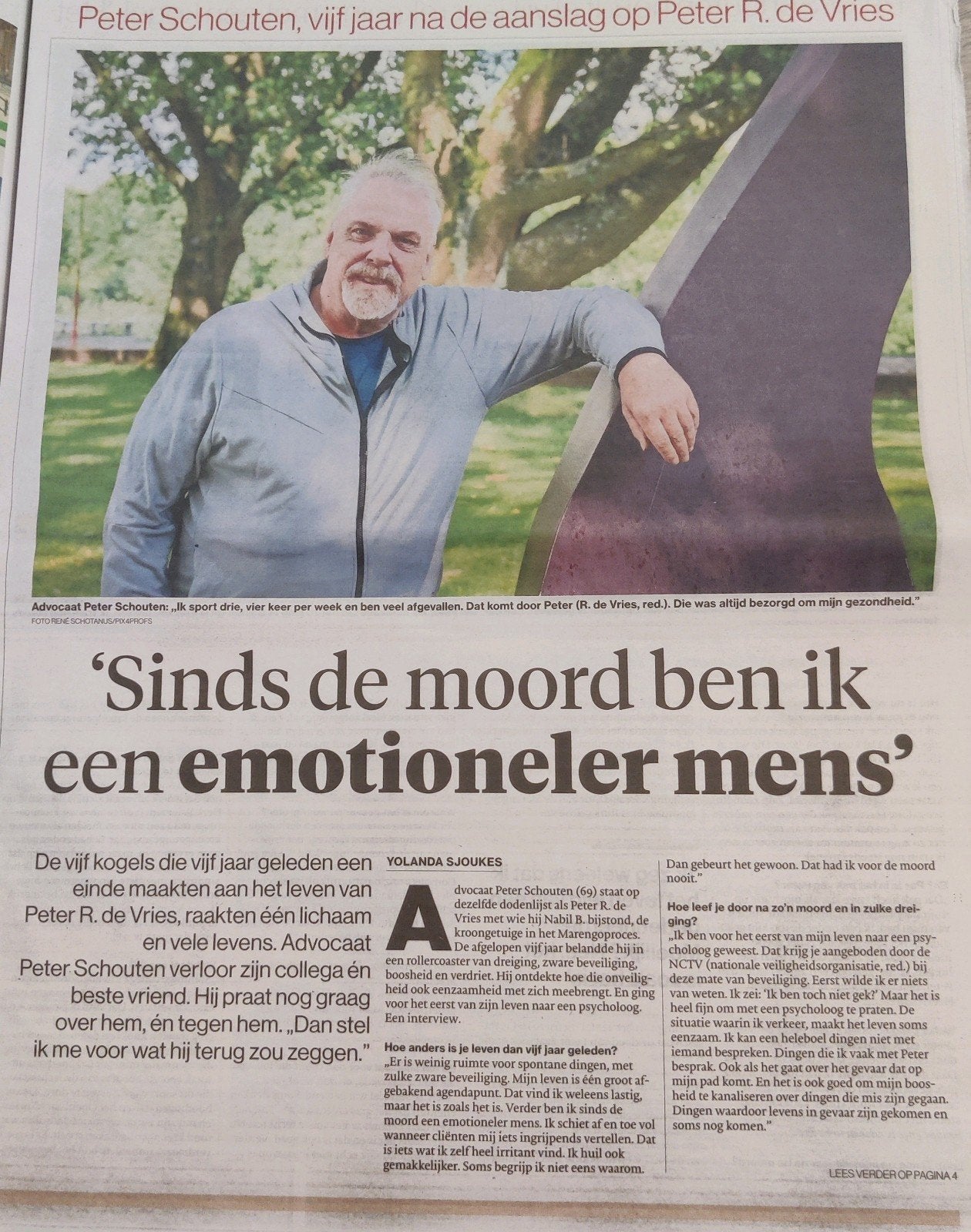 Peter Schouten , 5 jaar na aanslag Peter R de Vries. 3 BLZ, Ophalen of Verzenden, 1980 tot heden, Nederland, Knipsel(s)