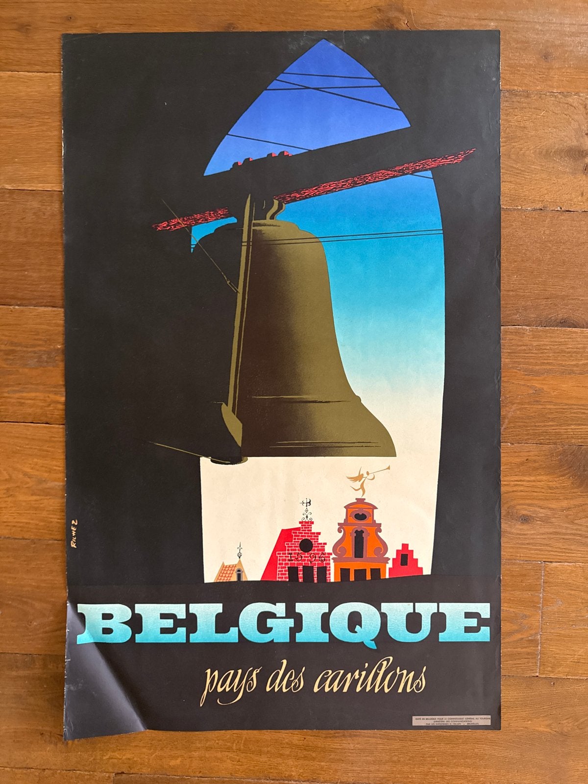 Vintage Poster: Belgique Pays des Carillons, Deurposter of groter, Ophalen of Verzenden, Reclame, Rechthoekig Staand