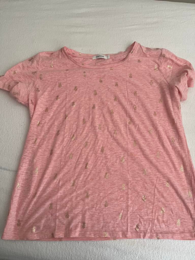 Daphnea Rosé Shirt met Gouden Ananas Maat L, Maat 42/44 (L), Ophalen of Verzenden, Korte mouw, Roze