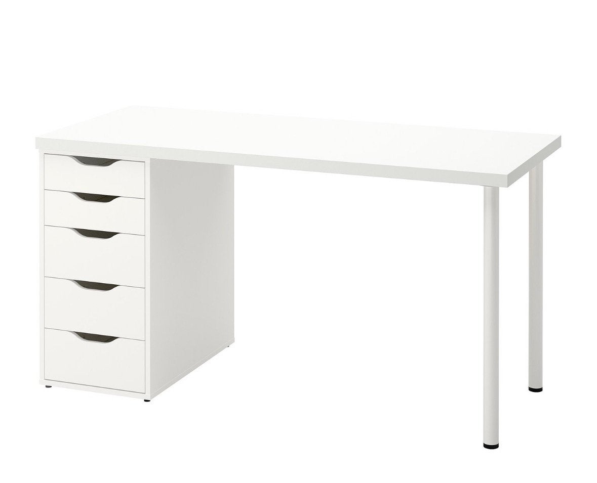 Wit bureau met ladeblok - IKEA Alex/Linnmon stijl, Ophalen, Gebruikt, Met lades, Spaanplaat of MDF