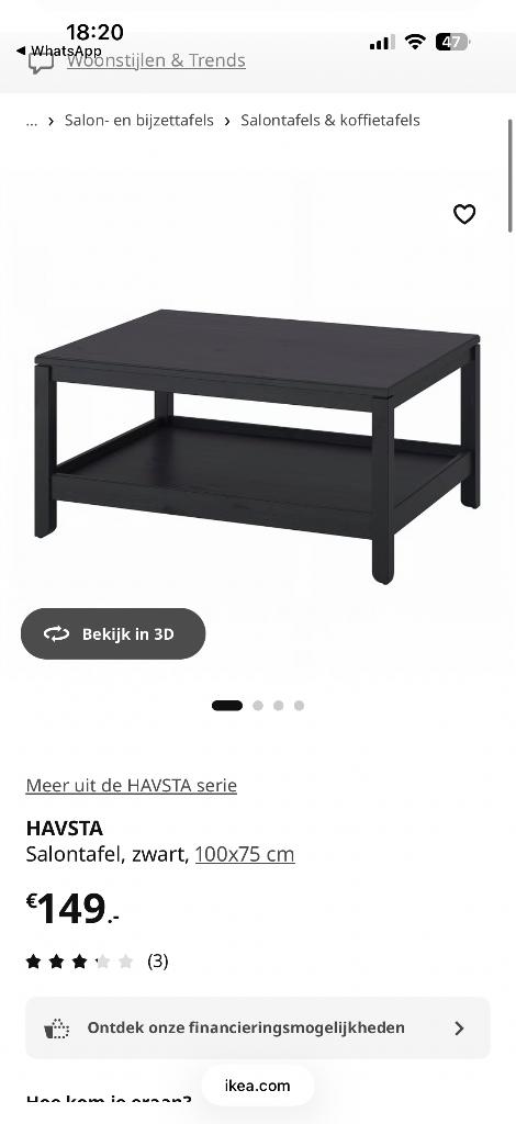 Salontafel havsta IKEA nieuw in doos, Ophalen, 100 tot 150 cm, Nieuw, 50 tot 100 cm