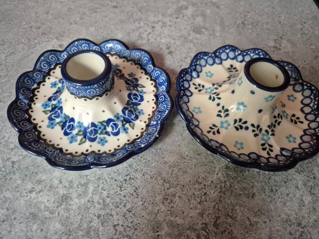 Set van 2 handgemaakte Poolse kandelaars bunzlau castle, Antiek en Kunst, Ophalen of Verzenden, Keramiek of Aardewerk