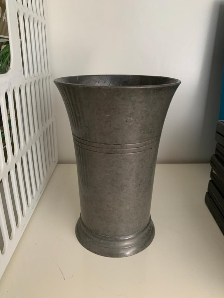 Antieke tinnen vaas/beker met 'Kamphof Zwolle' merk, Ophalen of Verzenden