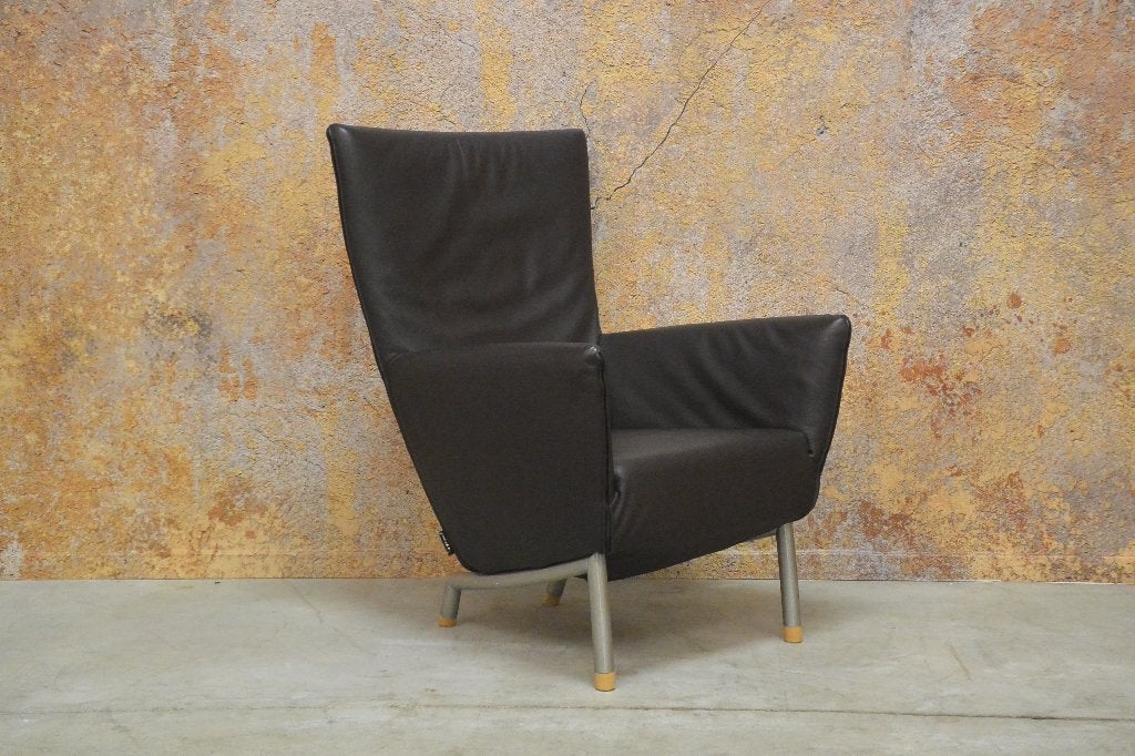 ZGANieuw donkerbruine leren Label Foxx design fauteuil, Label Foxx, 75 tot 100 cm, Ophalen of Verzenden, Zo goed als nieuw