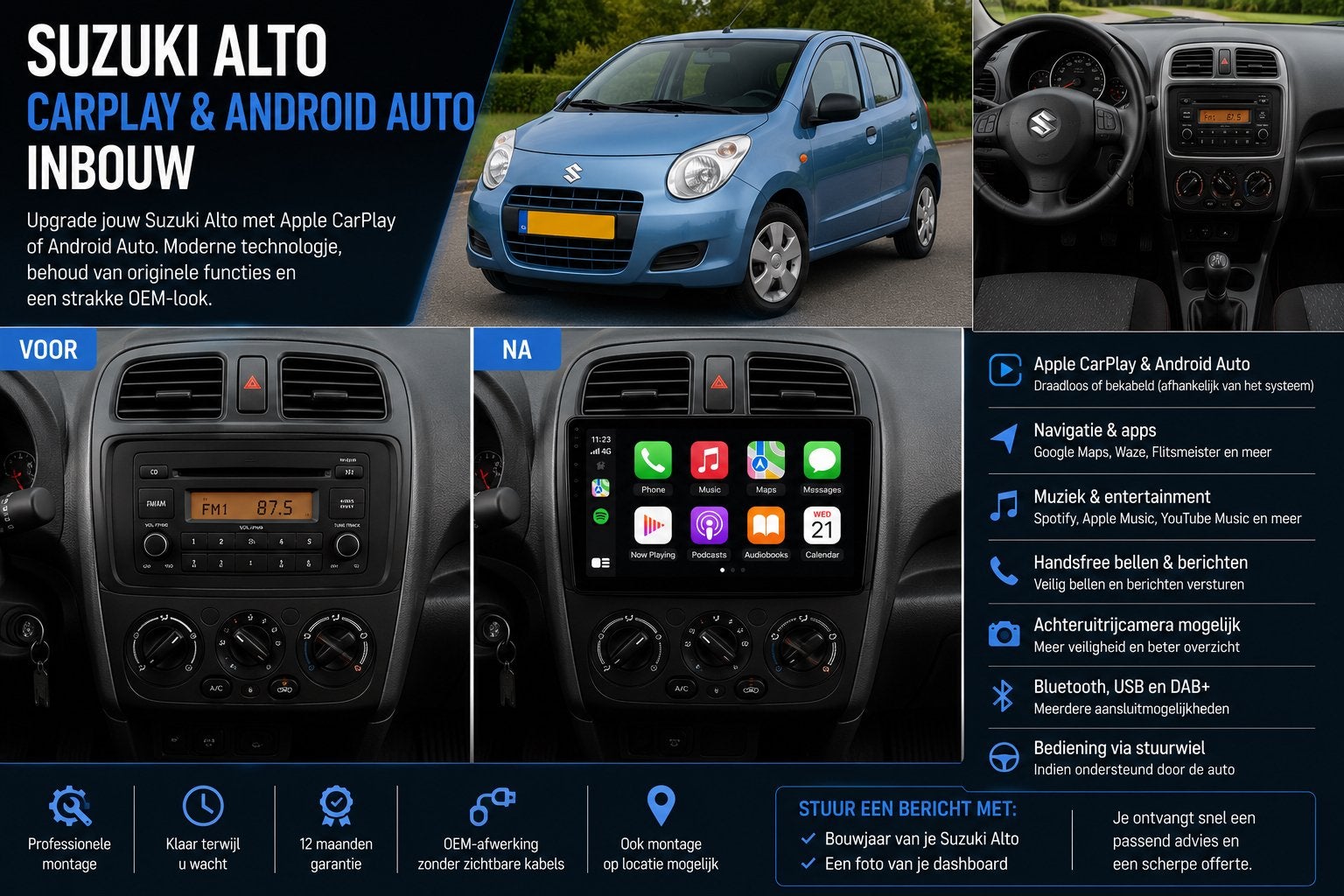Suzuki Alto CarPlay & Android Auto Inbouw, Ophalen, Zo goed als nieuw