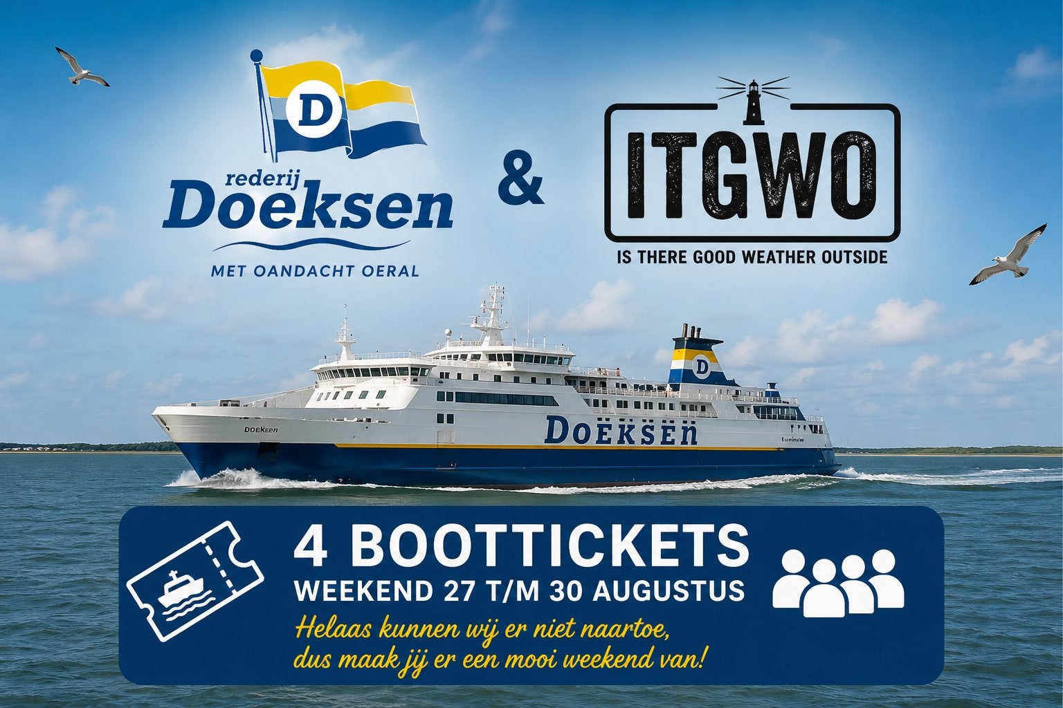 4x boottickets (retour) 27 t/m 30 aug. Harlingen-Vlieland, Drie personen of meer