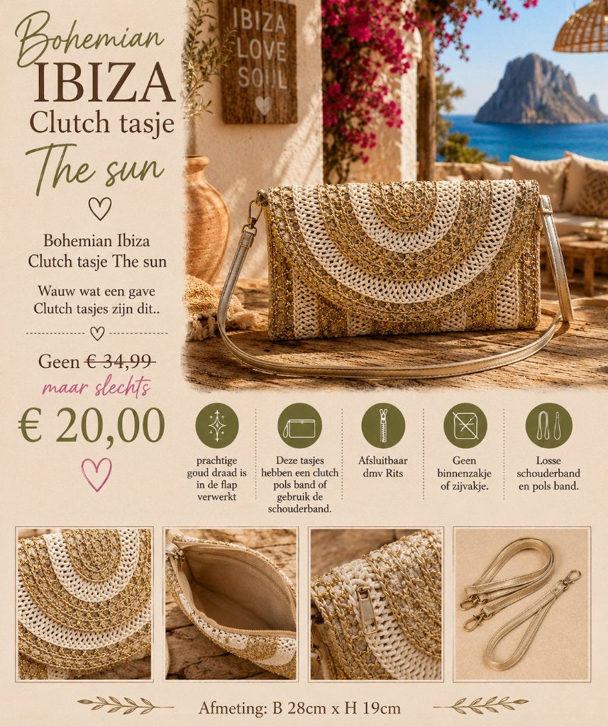 Bohemian Ibiza Clutch tasje The sun, Ophalen of Verzenden, Nieuw, Handtas