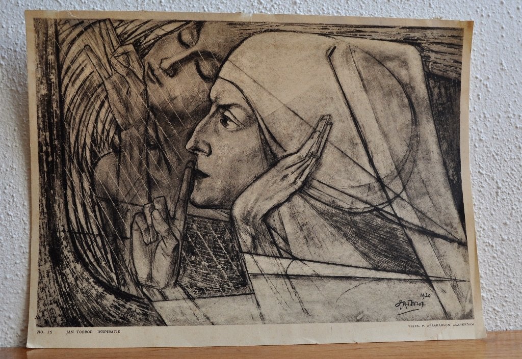 Oude Litho ? Isografie Plaat Jan Toorop Inspiratie 1920, Verzamelen, Ophalen of Verzenden, Voor 1940, Gebruikt, Overige onderwerpen