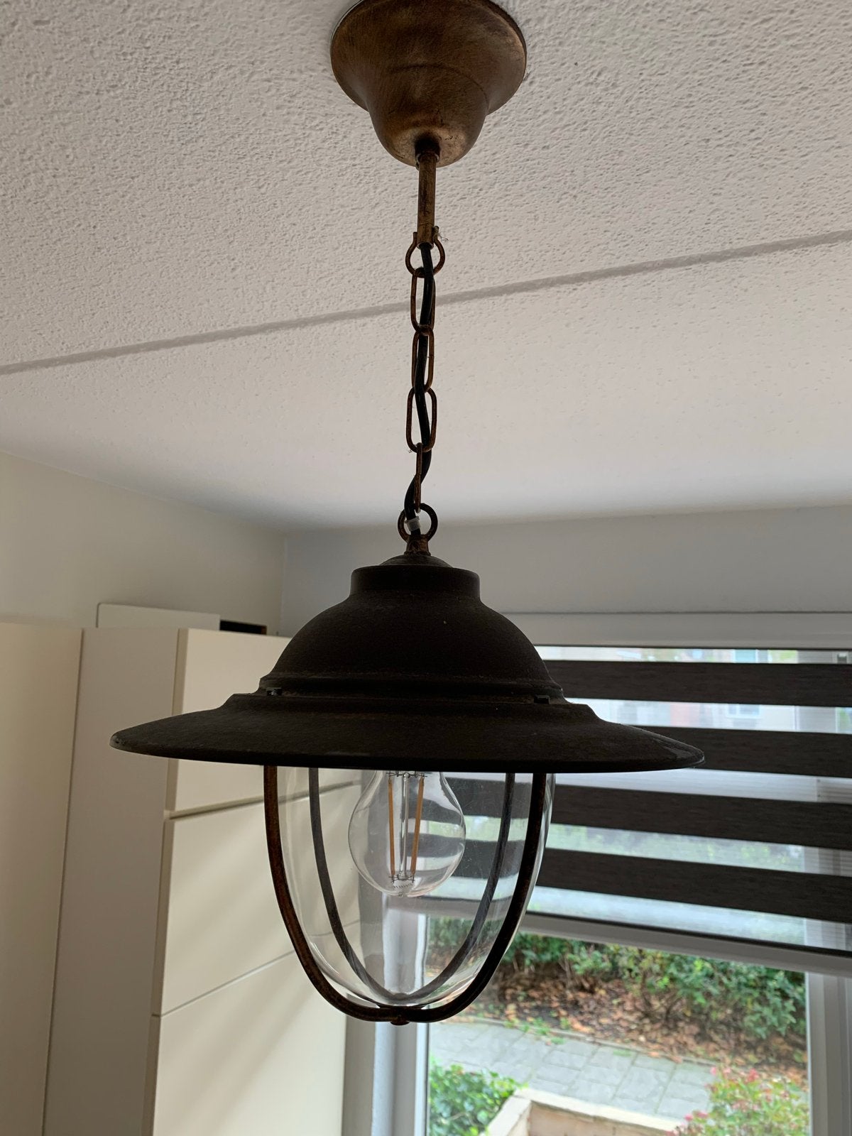 Mooie hangende scheepslamp roestbruin, Ophalen, Gebruikt, Metaal, E27 (groot)