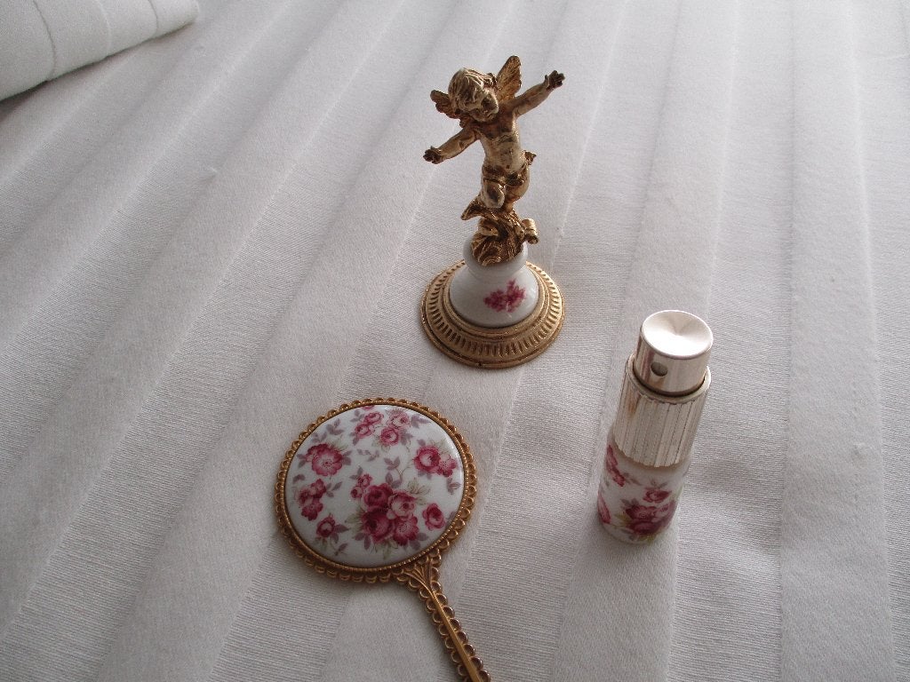 jaren 60 Franse parfum houder en spiegeltje enz, Ophalen of Verzenden