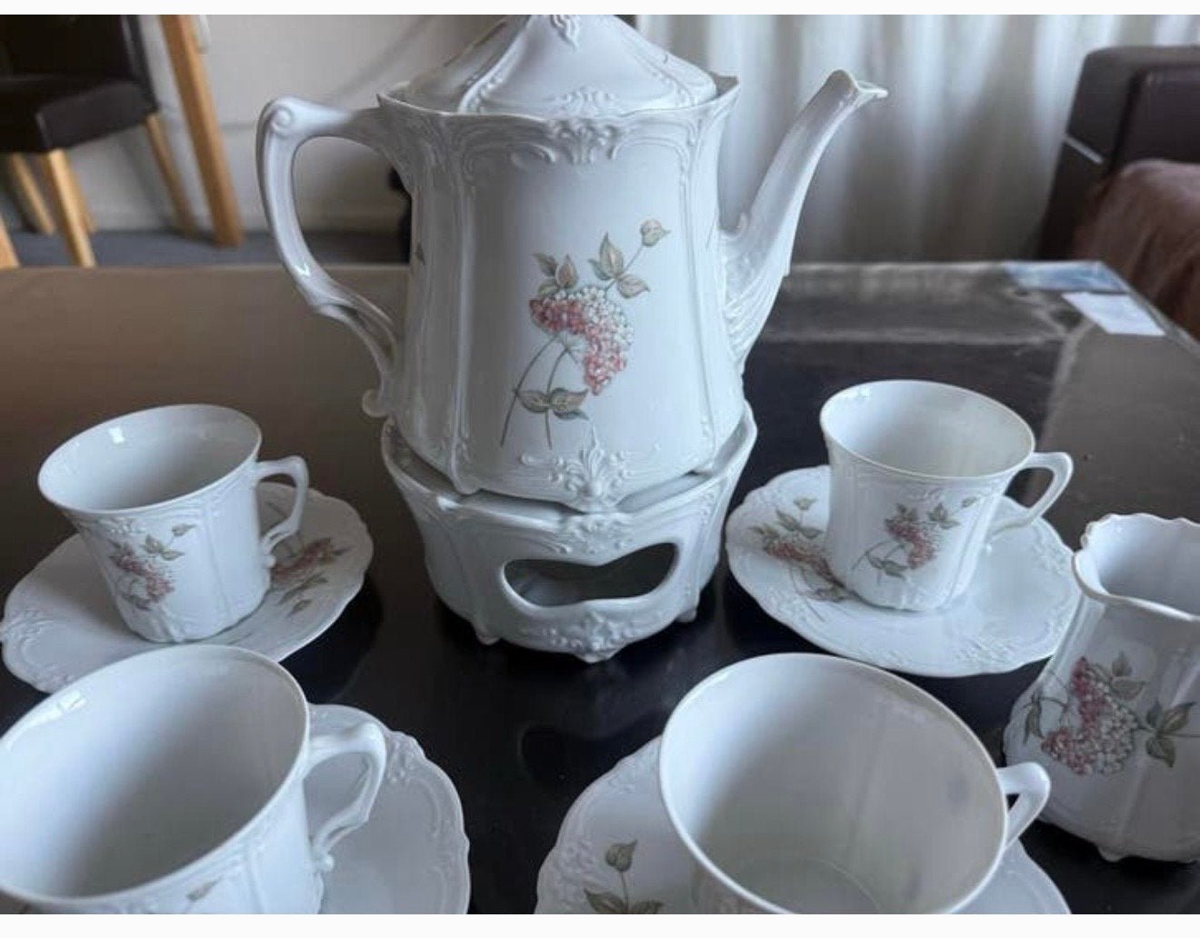 Prachtig porseleinen koffieservies met bloemmotief, Ophalen of Verzenden