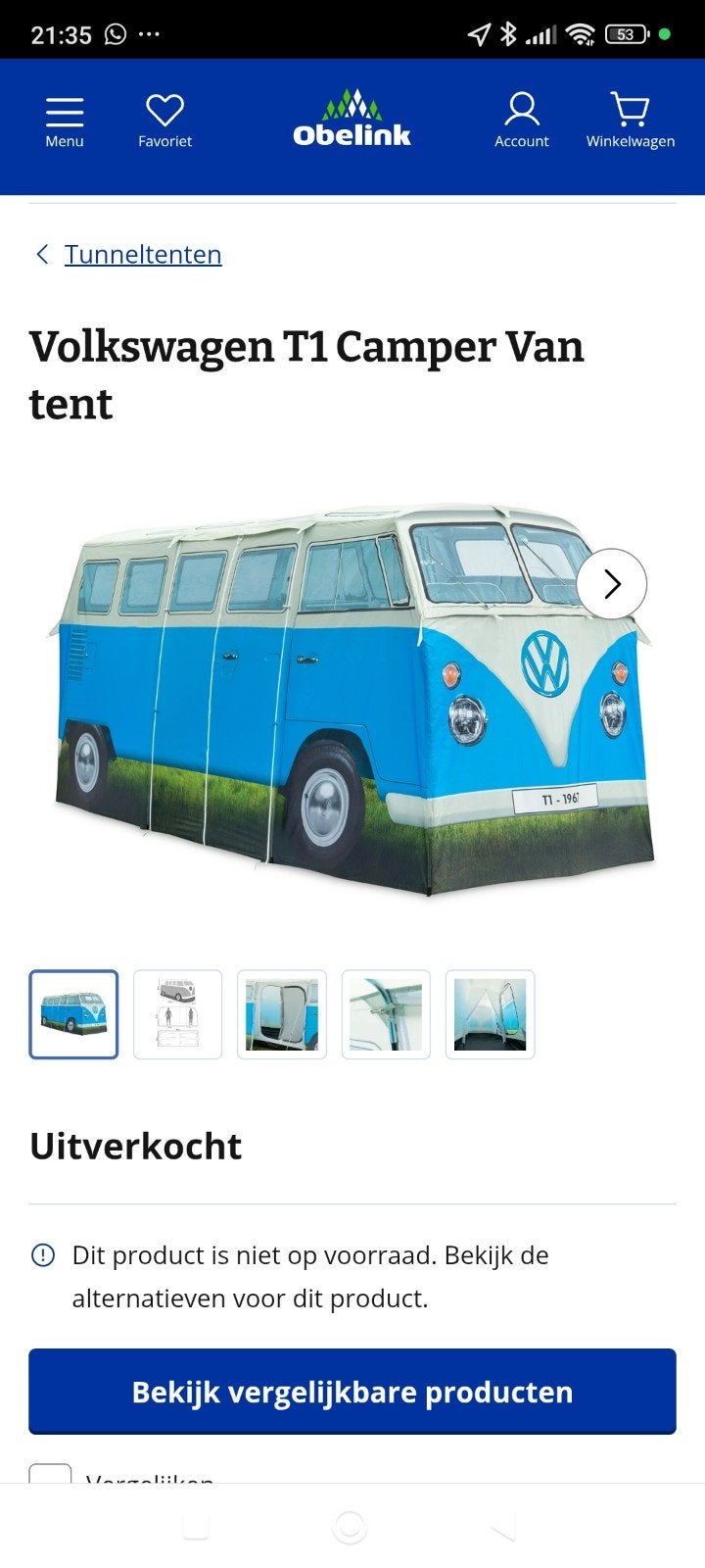 Nieuwe Volkswagen T1 Camper Van tent - Ongebruikt!, Ophalen, Nieuw, Tot en met 4