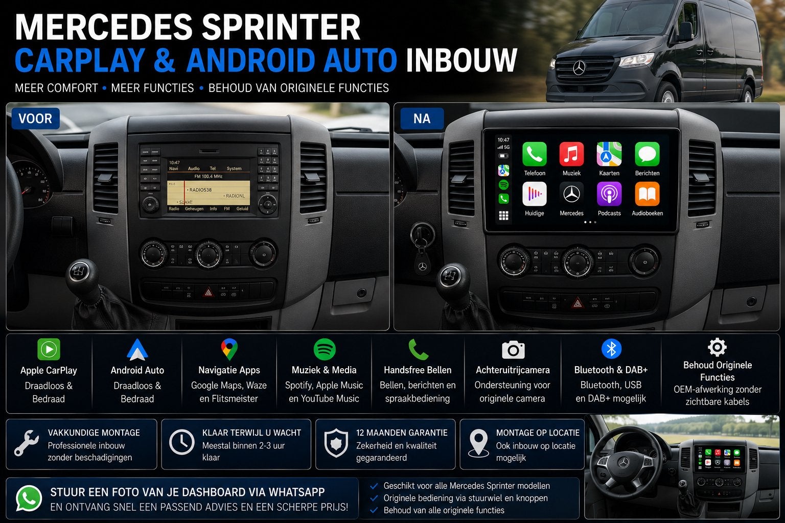 Mercedes Sprinter CarPlay & Android Auto Inbouw, Auto diversen, Autoradio's, Ophalen, Nieuw