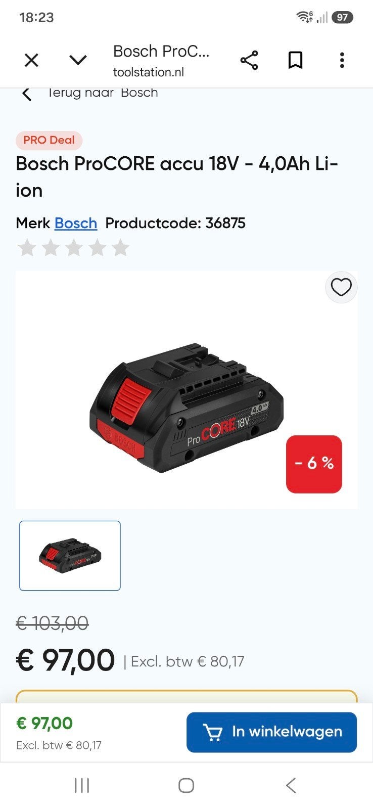 Bosch procore 18 v  4 amp nieuw, Ophalen of Verzenden, Nieuw