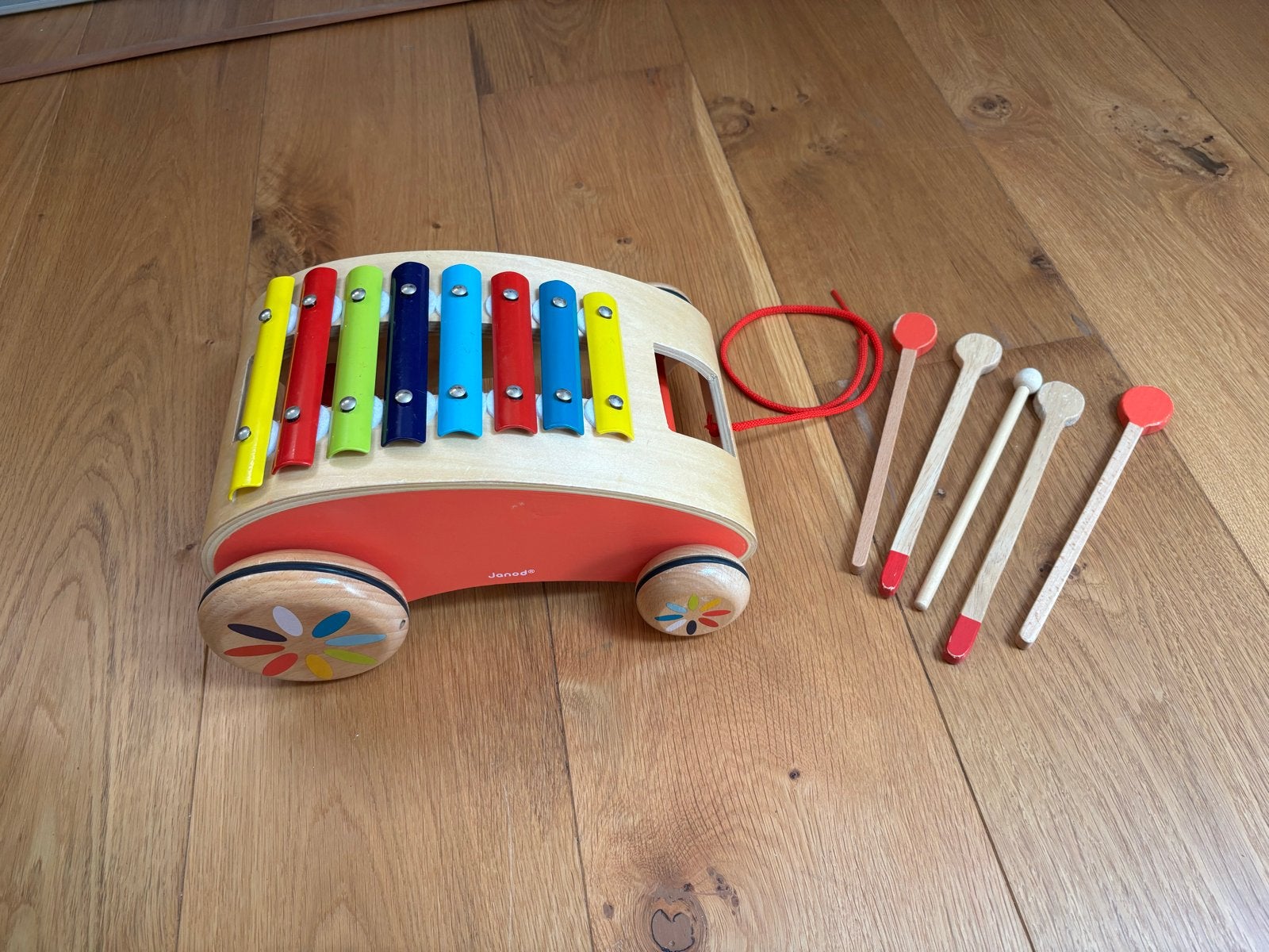 Janod Xylo Roller - Houten xylofoon en trekfiguur, Ophalen of Verzenden, Gebruikt, Overige typen, Met geluid