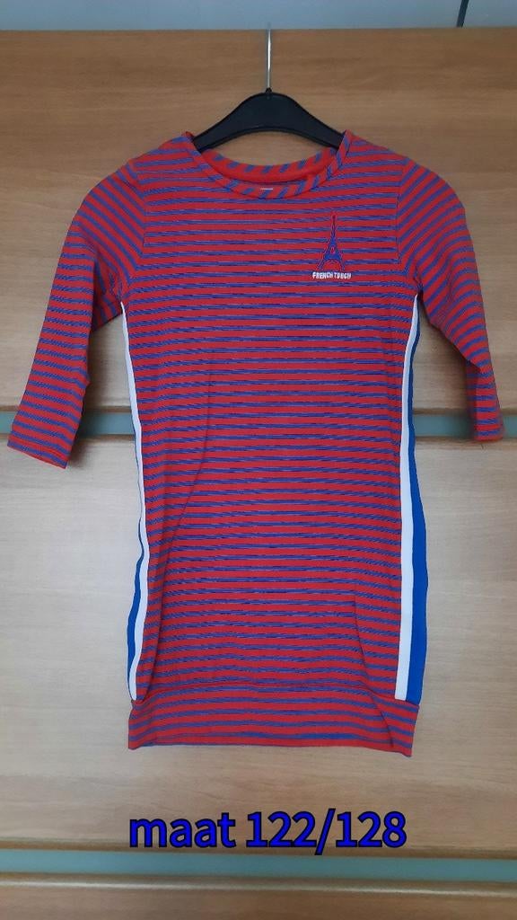Sweatjurk lange trui rood blauw gestreept maat 122/128, Ophalen, Meisje, Trui of Vest, Zo goed als nieuw