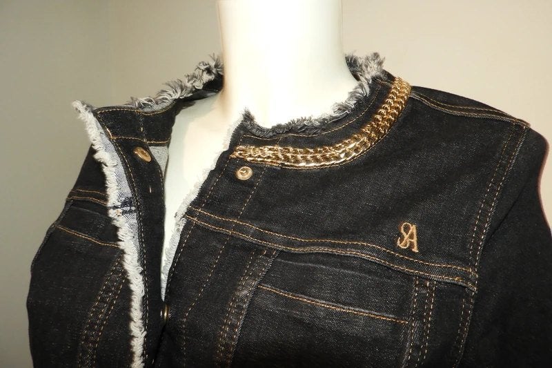 Studio Anneloes jeans jasje afgewerkt met gouden ketting S, Verzenden, Jasje, Maat 36 (S), Gedragen