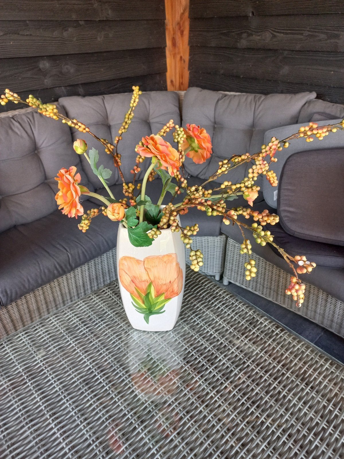 Mooie vaas met bloemmotief, 31 cm hoog, Ophalen of Verzenden