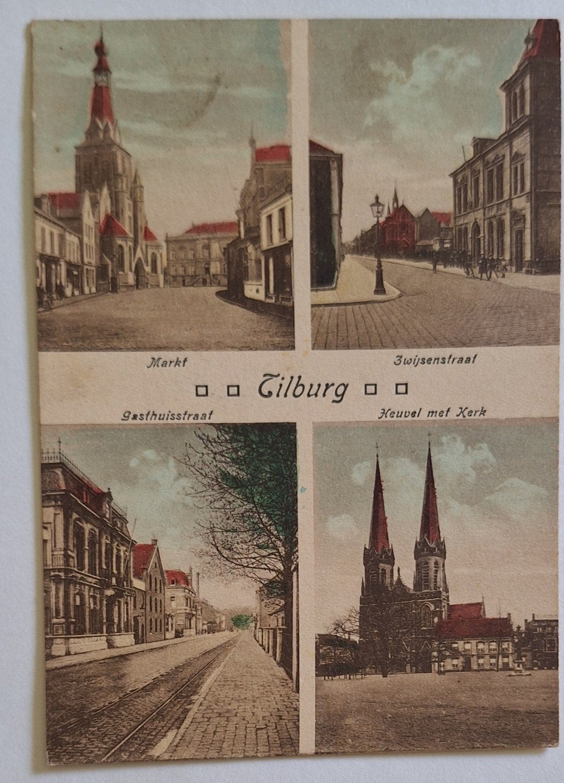 Oude Ansichtkaart Tilburg - Markt, Zwijsestraat, Gasthuis, Verzamelen, Ophalen of Verzenden, Voor 1920, Gelopen, Noord-Brabant