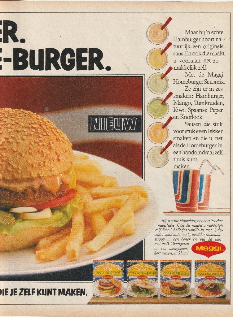 Retro reclame 1986 Maggi mix voor hamburgers zelf maken, Verzamelen, Verzenden, Overige typen