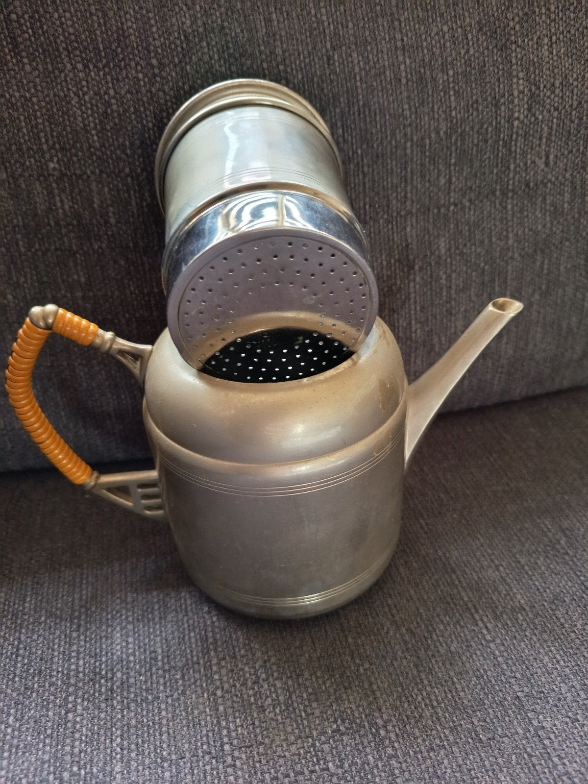 Prachtige Vintage Tinnen Koffiepot / Filtreerpot met Riet, Antiek en Kunst, Ophalen