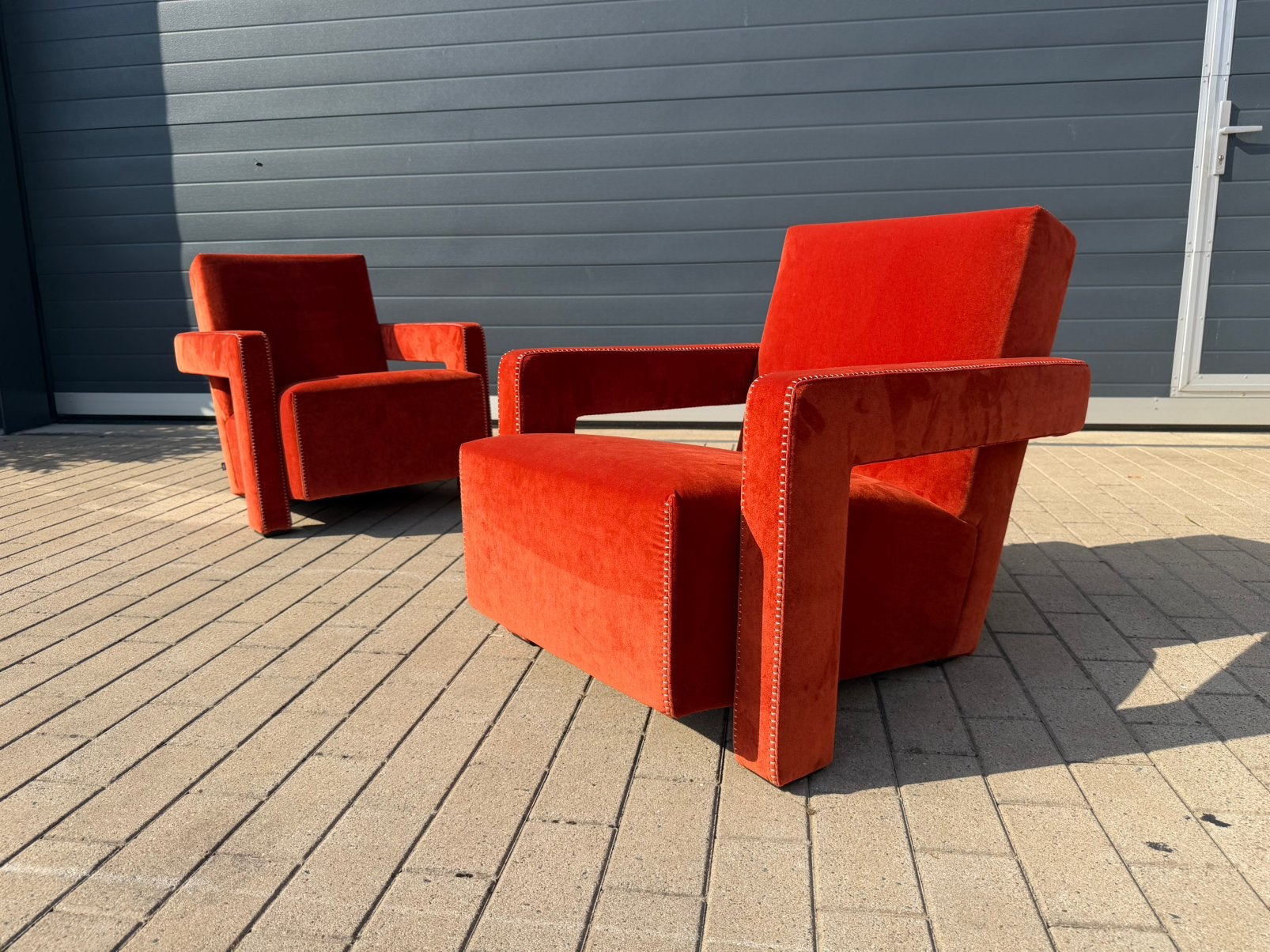 2x Cassina Utrecht chair Terracotta, G. Rietveld NIEUWSTAAT!, 75 tot 100 cm, Ophalen of Verzenden, Zo goed als nieuw, 50 tot 75 cm