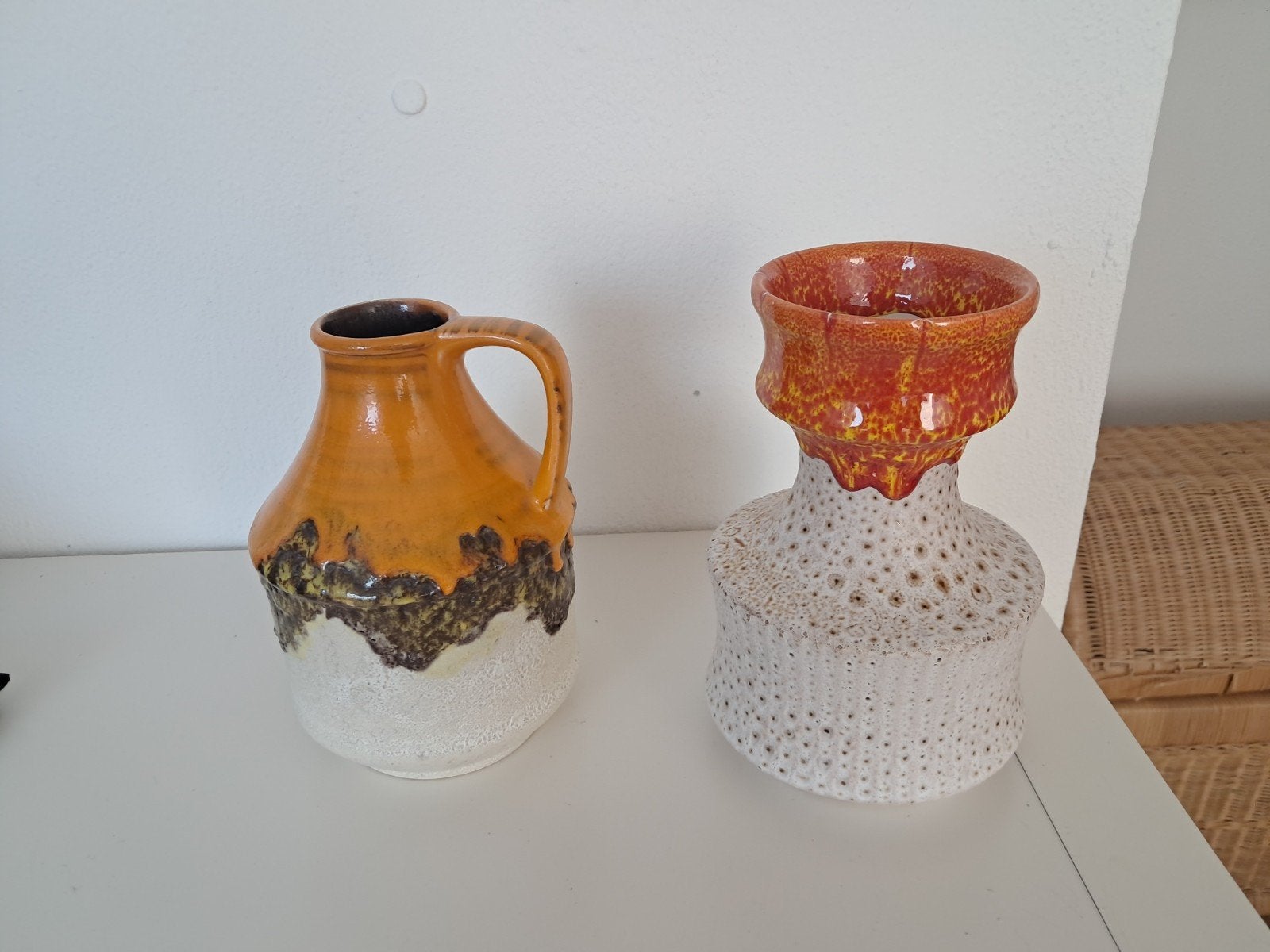 2 Vintage West Germany Keramiek vazen  Oranje/9Bruin, Antiek en Kunst, Antiek | Vazen, Ophalen of Verzenden