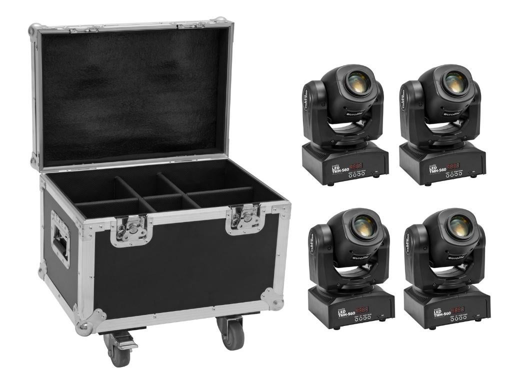 EUROLITE Set 4x LED TMH-S60 Moving-Head-Spot + Flightcase, Geluidgestuurd, ., Nieuw, Ophalen of Verzenden