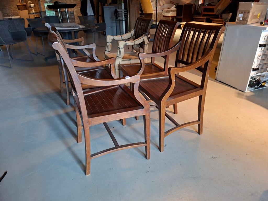 Teak houten eetkamertafel en -stoelen set (6 stuks), Ophalen, Gebruikt, Bruin, Vijf, Zes of meer stoelen