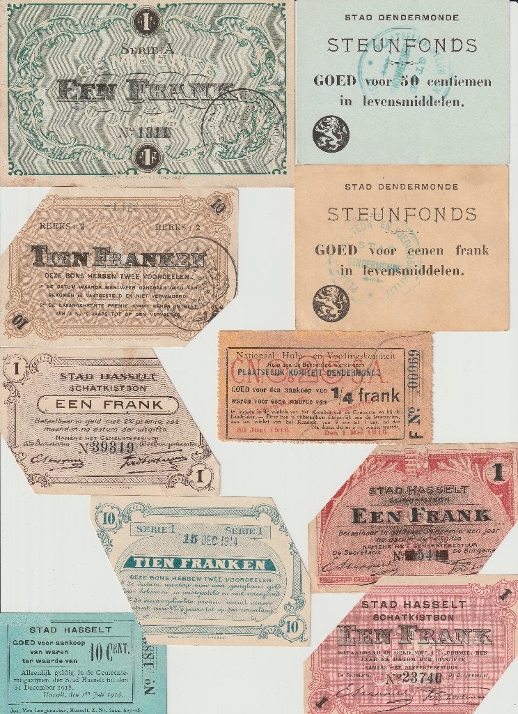 Verzameling Belgisch Noodgeld WO1 - 10 st (Hasselt, Koersel), Postzegels en Munten, Ophalen of Verzenden, Setje