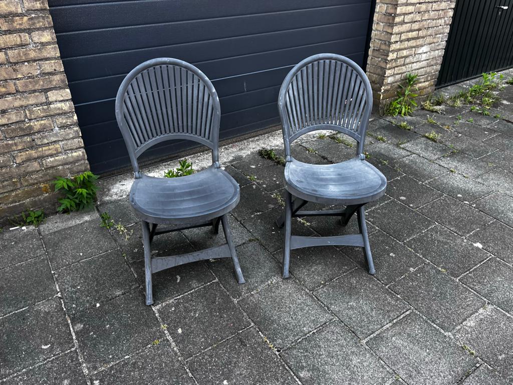 Twee handige inklapbare tuinstoelen voor buiten, Tuin en Terras, Ophalen of Verzenden, Gebruikt, Kunststof, Inklapbaar