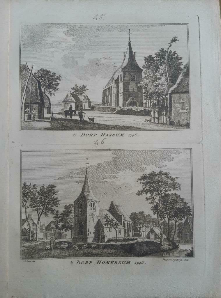 45-46/ Hassum en Homersum in Goch Kopergravure uit 1792, Antiek en Kunst, Ophalen of Verzenden