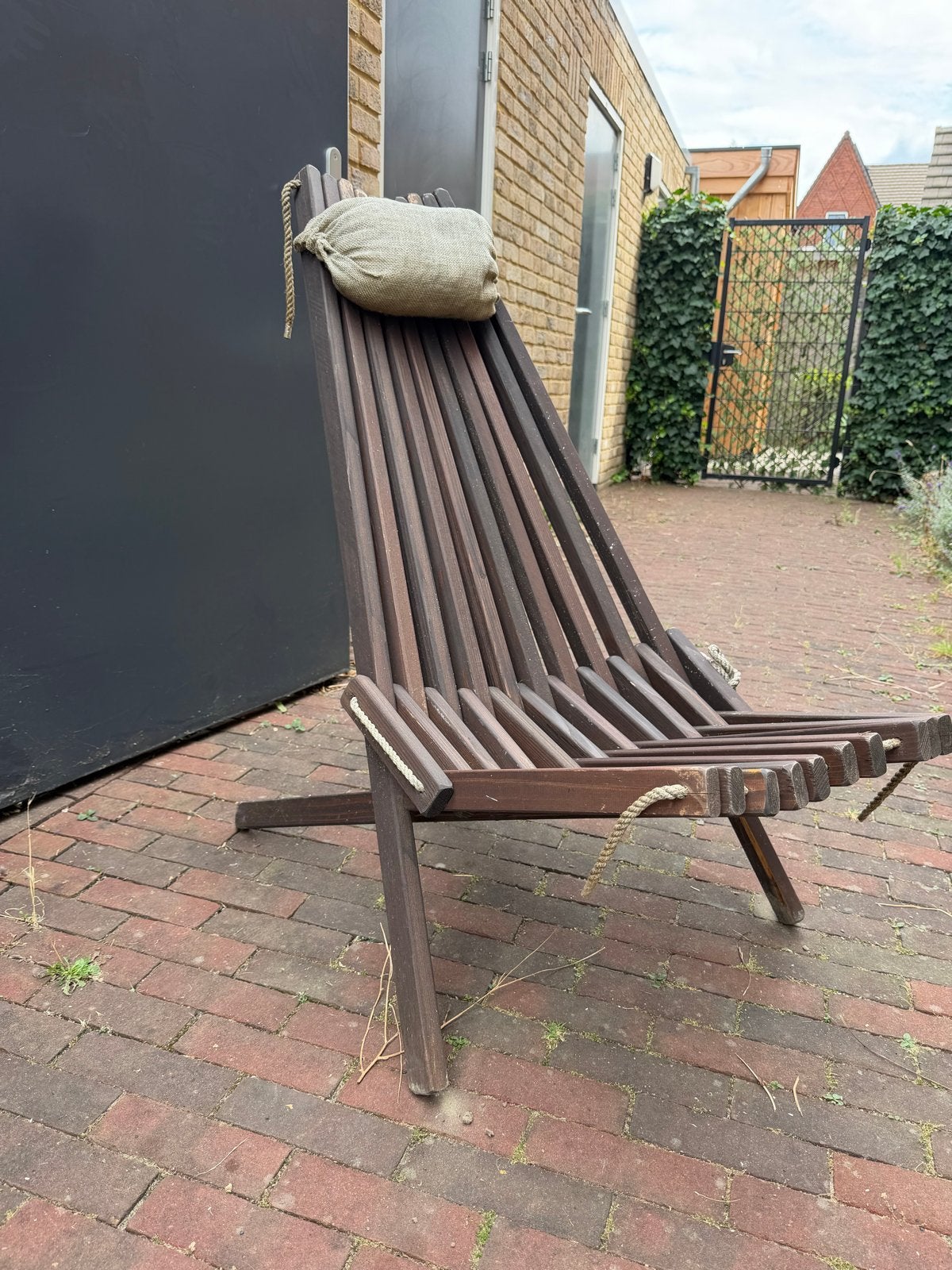 Verstelbare houten tuinstoel/deckchair - inklapbaar, Ophalen, Gebruikt, Hout, Inklapbaar