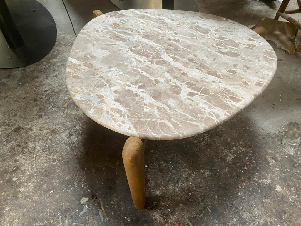 Salontafel 85x85 marmer organische vorm mangohouten poten, Huis en Inrichting, Tafels | Salontafels, Ophalen, Overige materialen