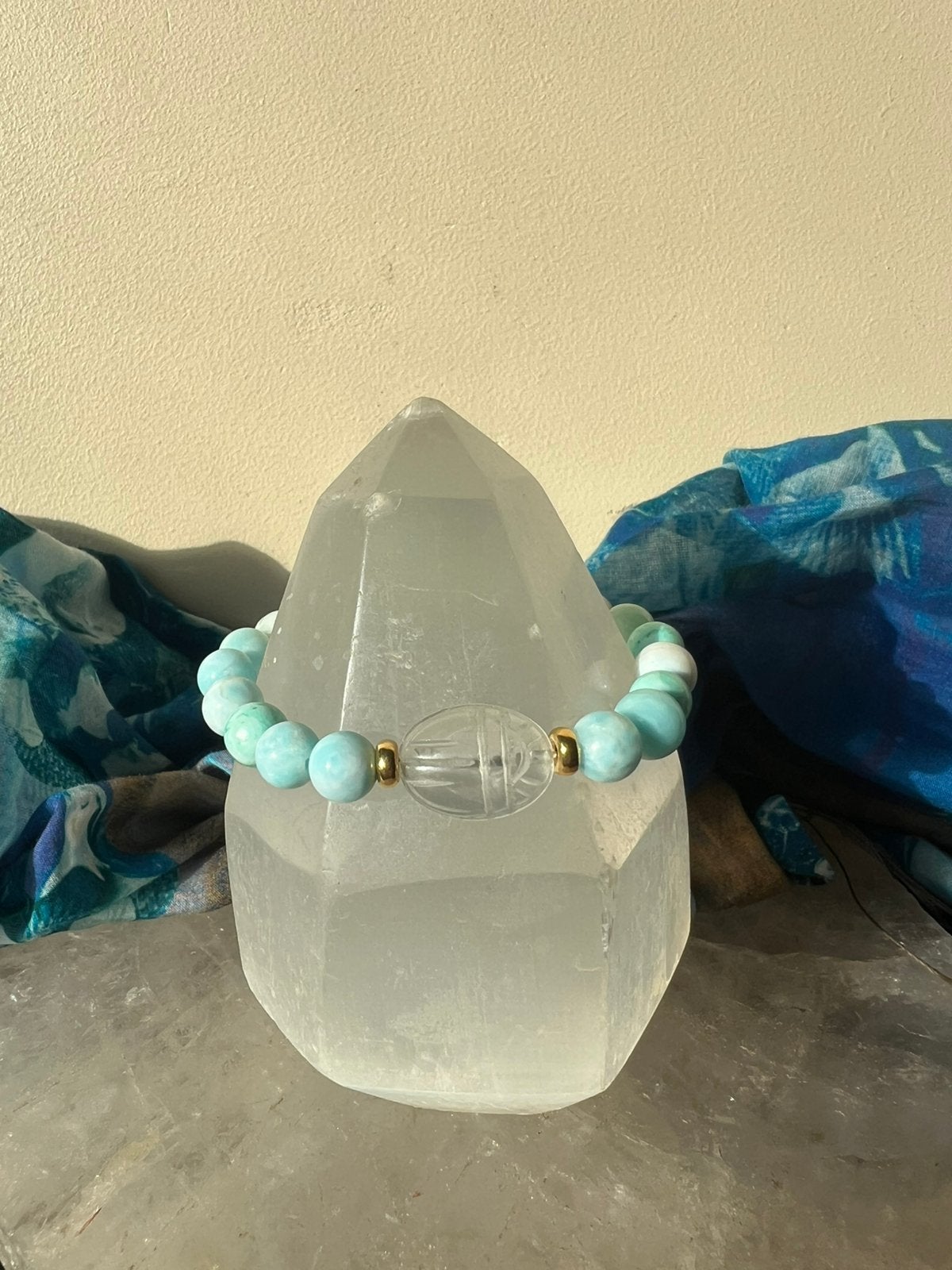 Hemimorfiet bergkristal scarabee beschermt engelen energie, Met bedels of kralen, Blauw, Magnolia11, Nieuw