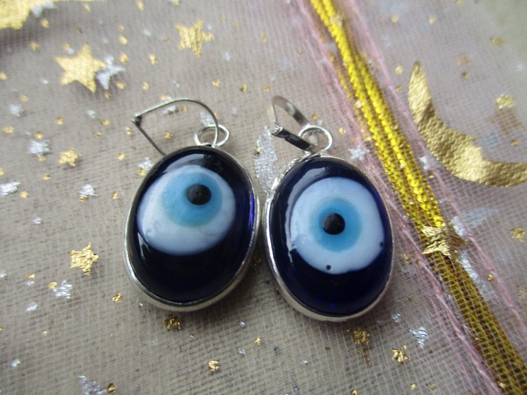 554/ verzilverde evil eye glashangers, Ophalen of Verzenden, Nieuw, Hanger