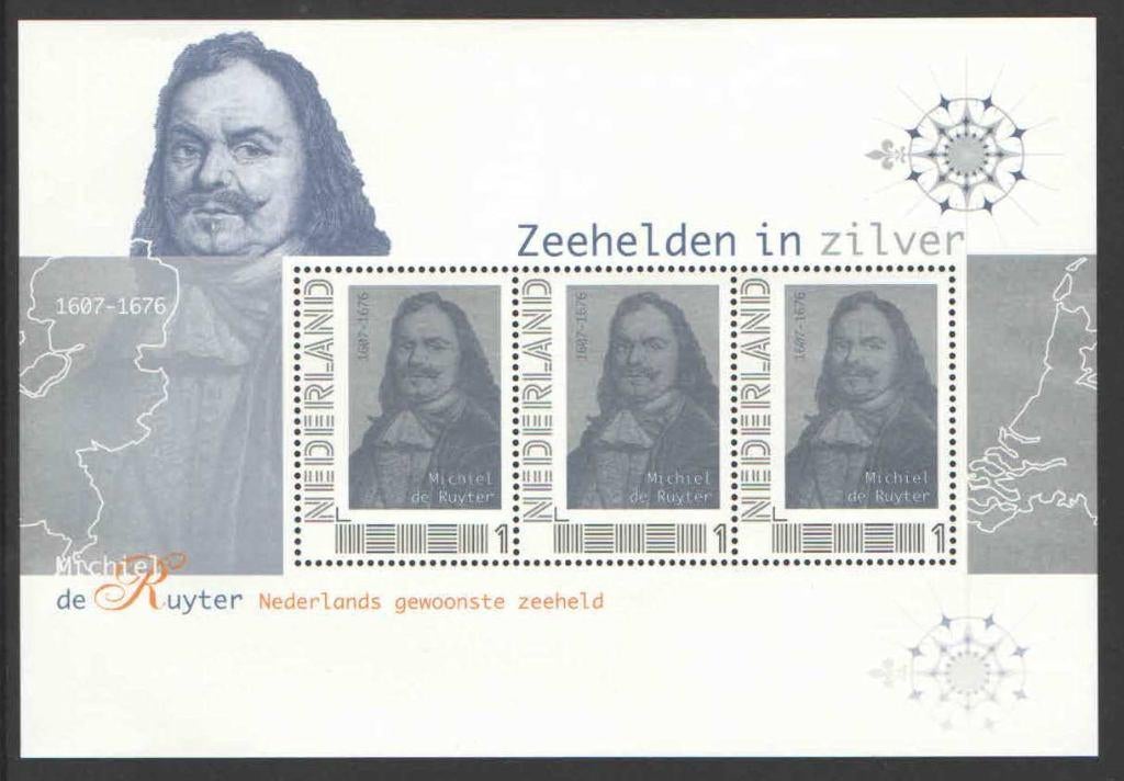 Postzegels Nederlandse Zeehelden: Michiel de Ruyter, Postzegels en Munten, Postzegels | Nederland, Ophalen of Verzenden, Na 1940