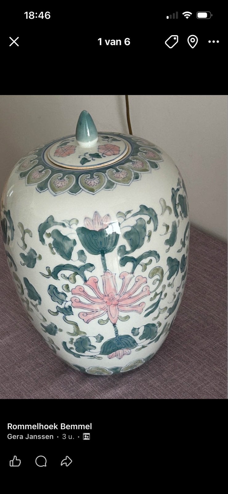 Prachtige Chinese Gemberpot met Bloemenpatroon, Ophalen