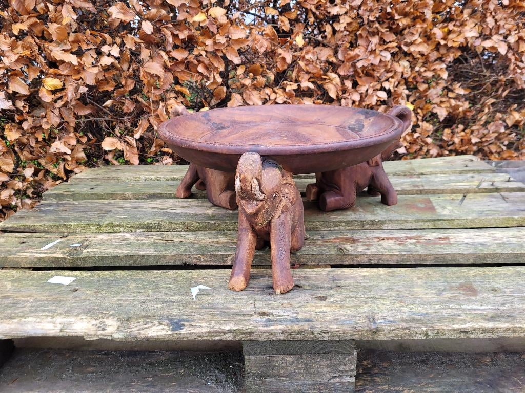 antieke handgemaakte houten schaal met olifanten voeten, Antiek en Kunst, Ophalen of Verzenden, Houtsnijwerk