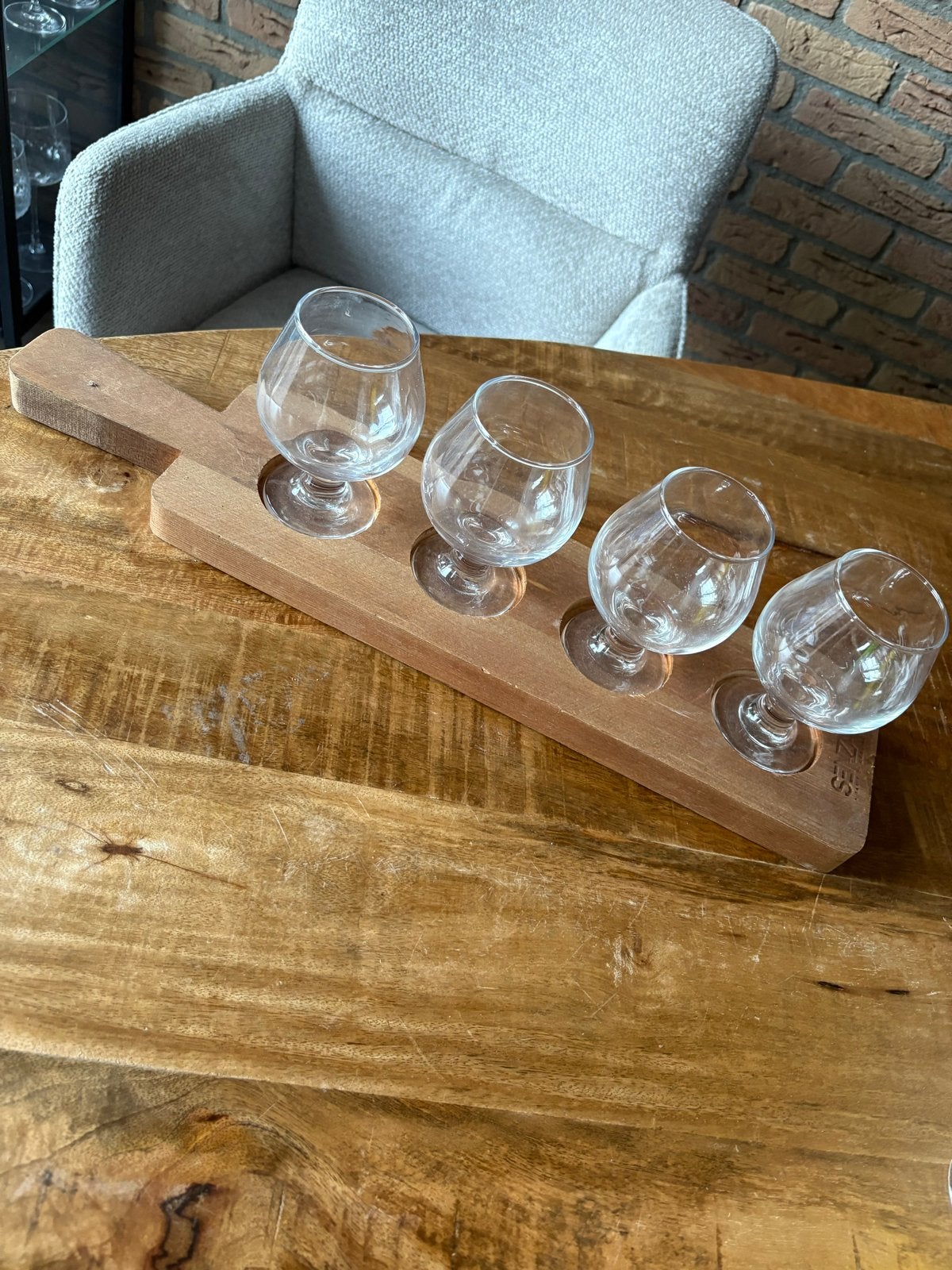 Senza proefplank met 4 proefglaasjes, Overige typen, Hout, Ophalen of Verzenden, Zo goed als nieuw