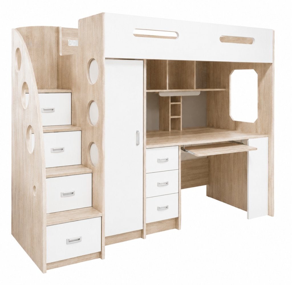 Lola hoogslaper met bureau en kast - 90x200 - Wit, Niet ingevuld, Niet ingevuld, Niet ingevuld