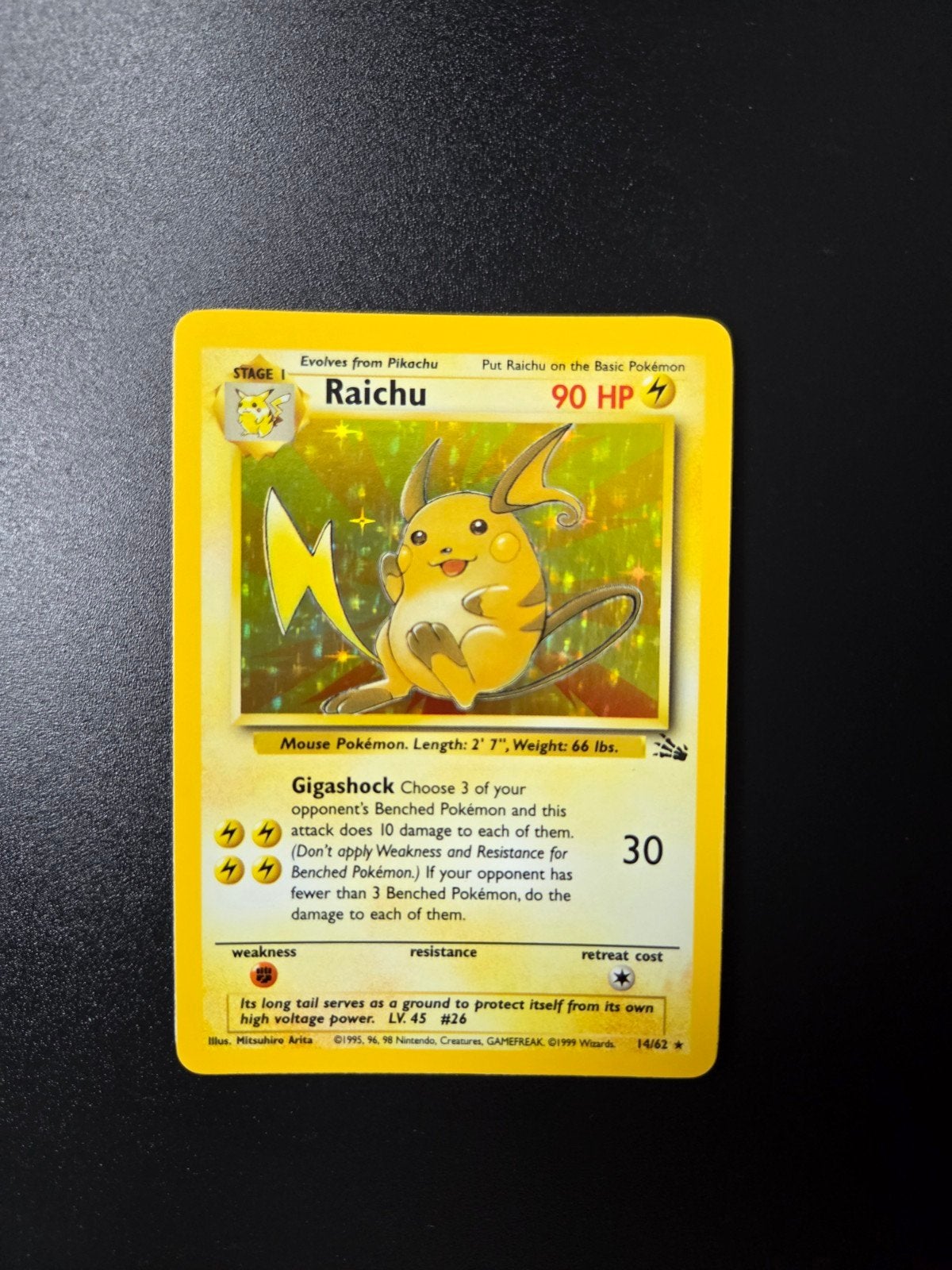 Raichu 14/62 Pokemon Fossil holo WOTC, Hobby en Vrije tijd, Verzamelkaartspellen | Pokémon, Zo goed als nieuw, Booster, Foil, Ophalen of Verzenden
