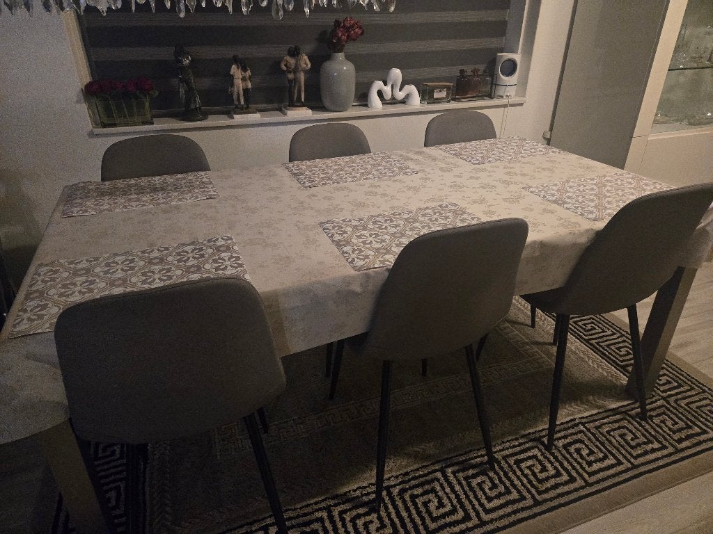 Moderne Glanswitte Eettafel(180x90 cm)+6Grijze Designstoelen, Zo goed als nieuw, Vijf personen of meer, 150 tot 200 cm, Rechthoekig