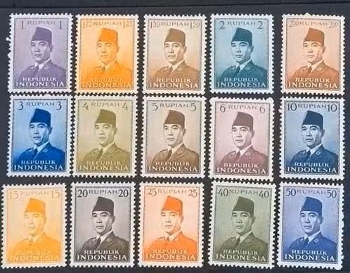 Indonesie 1951-1953 - ZBL 81-95 -  President Soekarno, Postzegels en Munten, Ophalen of Verzenden, Postfris, Zuidoost-Azië