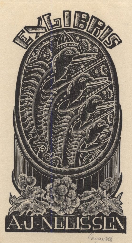 0398 Ex Libris Nederland : Cor de Wolff, 1943, Antiek en Kunst, Kunst | Etsen en Gravures, Verzenden, Ex libris