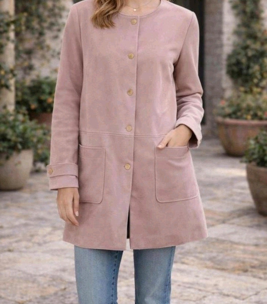 Only Oudroze Suedine Jas / Long Blazer – Maat 38 – Zacht Roz, Maat 38/40 (M), Only, Ophalen of Verzenden, Zo goed als nieuw